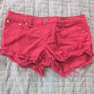 YMI Women's Red Distressed Jean Shorts